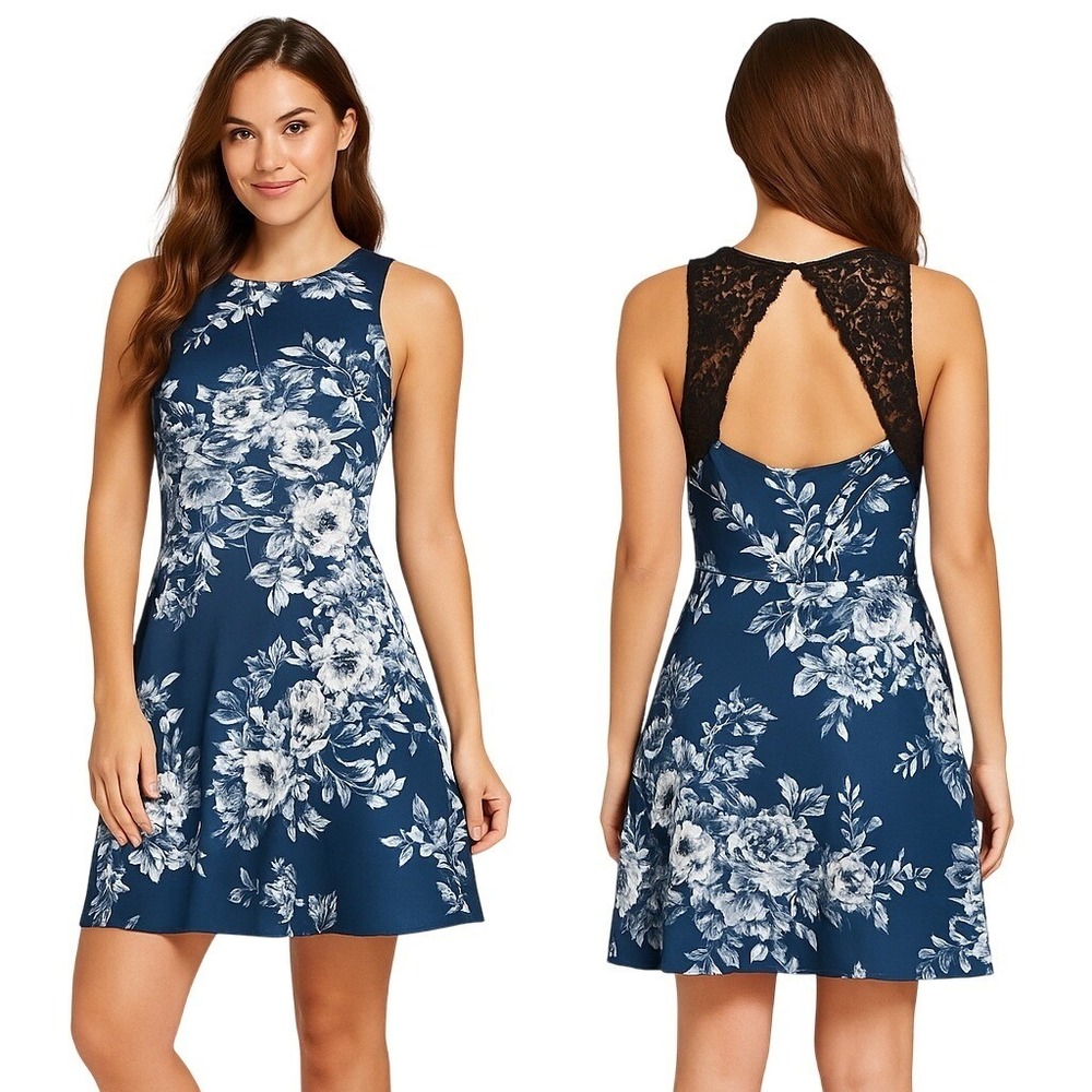 Speechless Fit And Flare Dress Juniors Size 5‎ Lace Open Back Blue White XS New